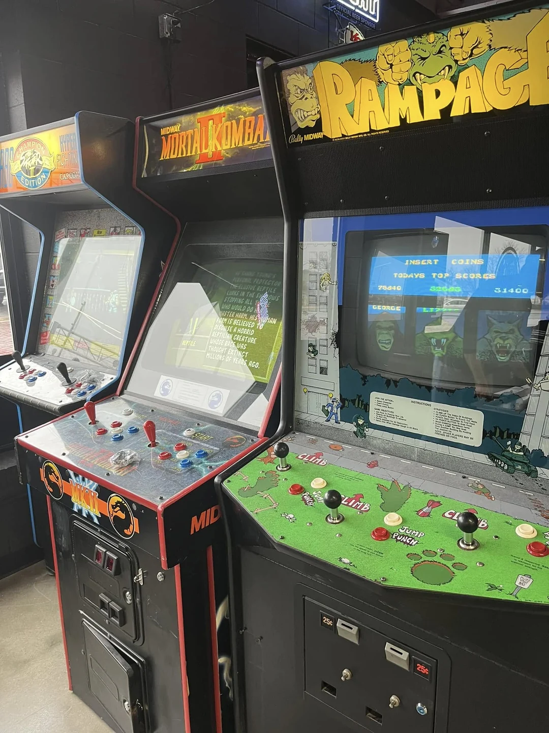 Classic arcade game cabinets at Arcade 11